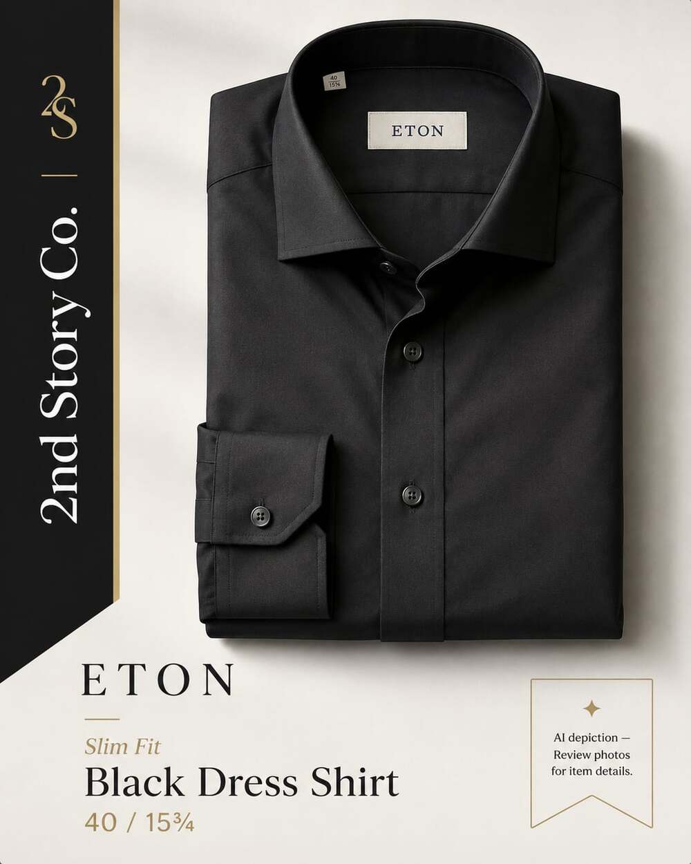 Eton Slim Fit Black Dress Shirt Size 40 15 3/4